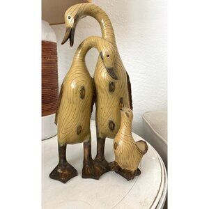 Set 3 Vintage Wood Grain Wooden Carved Goose Geese Ducks Birds Folk Art
